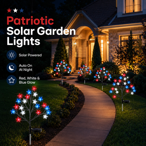 Red, White & Blue Yard Glow — Patriotic Solar Starburst Garden Lights