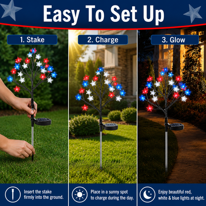 Red, White & Blue Yard Glow — Patriotic Solar Starburst Garden Lights